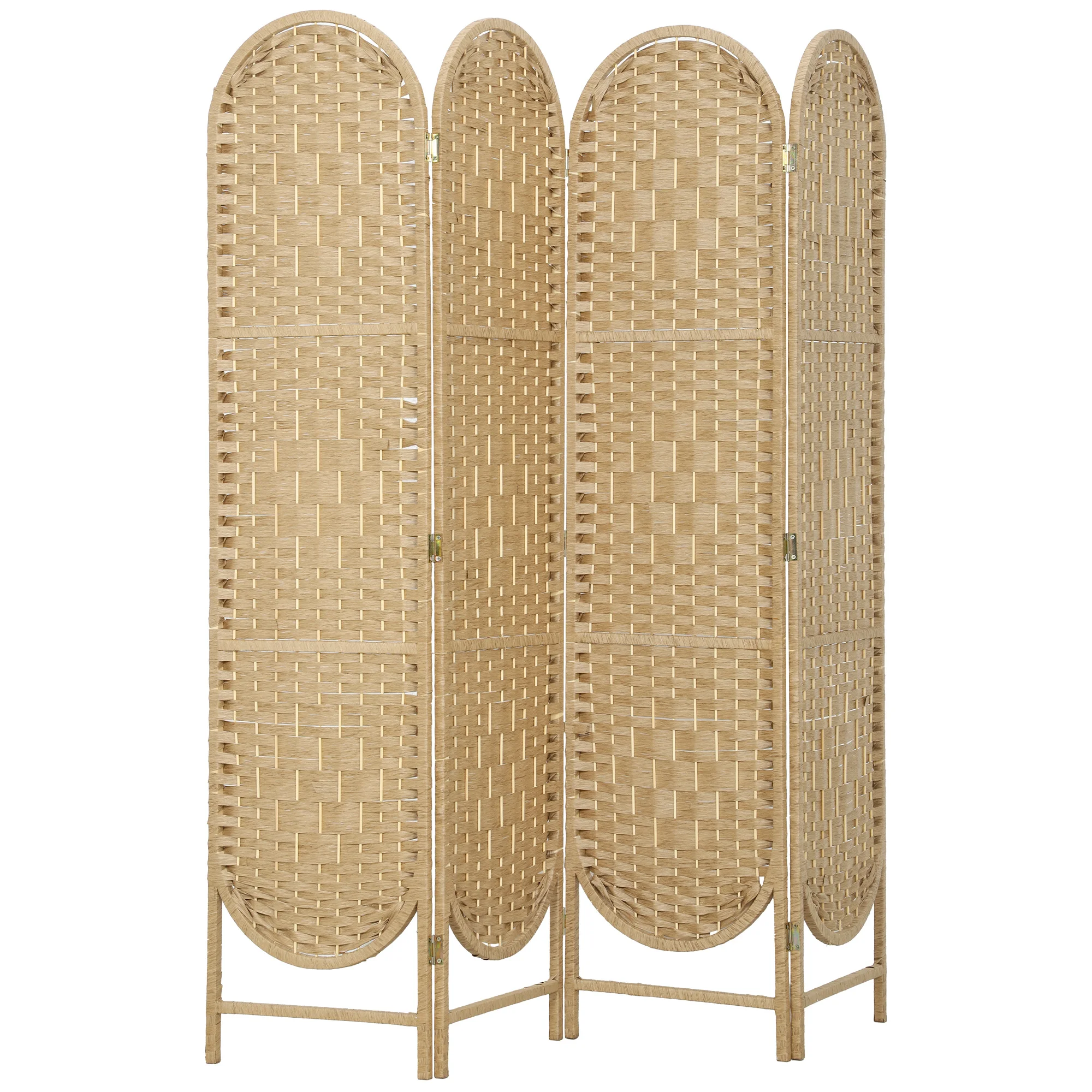 HOMCOM Biombo Separador de Ambientes, Pantalla de Privacidad Plegable Bohemio, con Parte Superior Arqueada, Tejido a Mano, Divisor Ligero para Oficina, Dormitorio, Natural