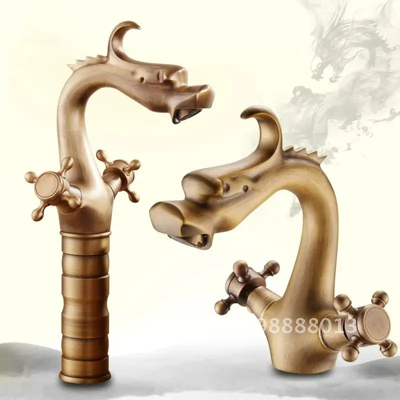 

Dragon Carved Basin Faucet Antique Bronze Bathroom Vessel Sink Handle Dual Faucet Luxury Washbasin Bathroom Faucet Tap Mixer