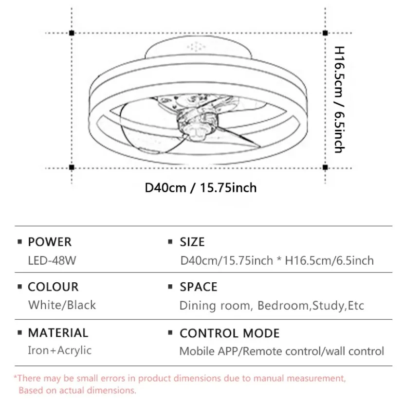 원형 지능형 LED 천장 선풍기 조명, 리모컨 앱 천장 선풍기, 거실 식당 침실 홈 장식 조명