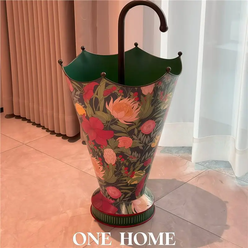 DSA large-capacity umbrella storage rack, entrance umbrella rack, door drain rack, retro printed umbrella bucket