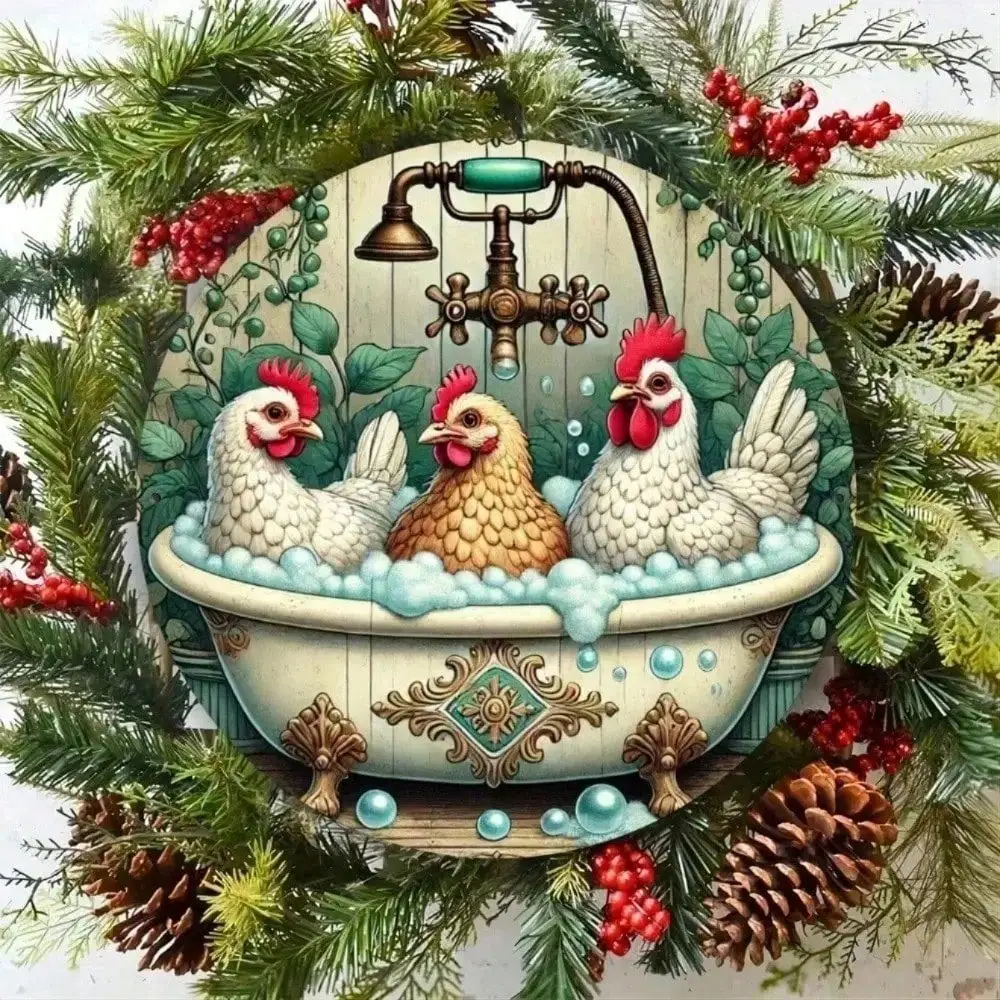 CIFBUY Rustic Metal Chicken Wall Art Round Farmhouse Sign 8 Inch Vintage Poultry Decor Bathroom Shower Country Home Decor