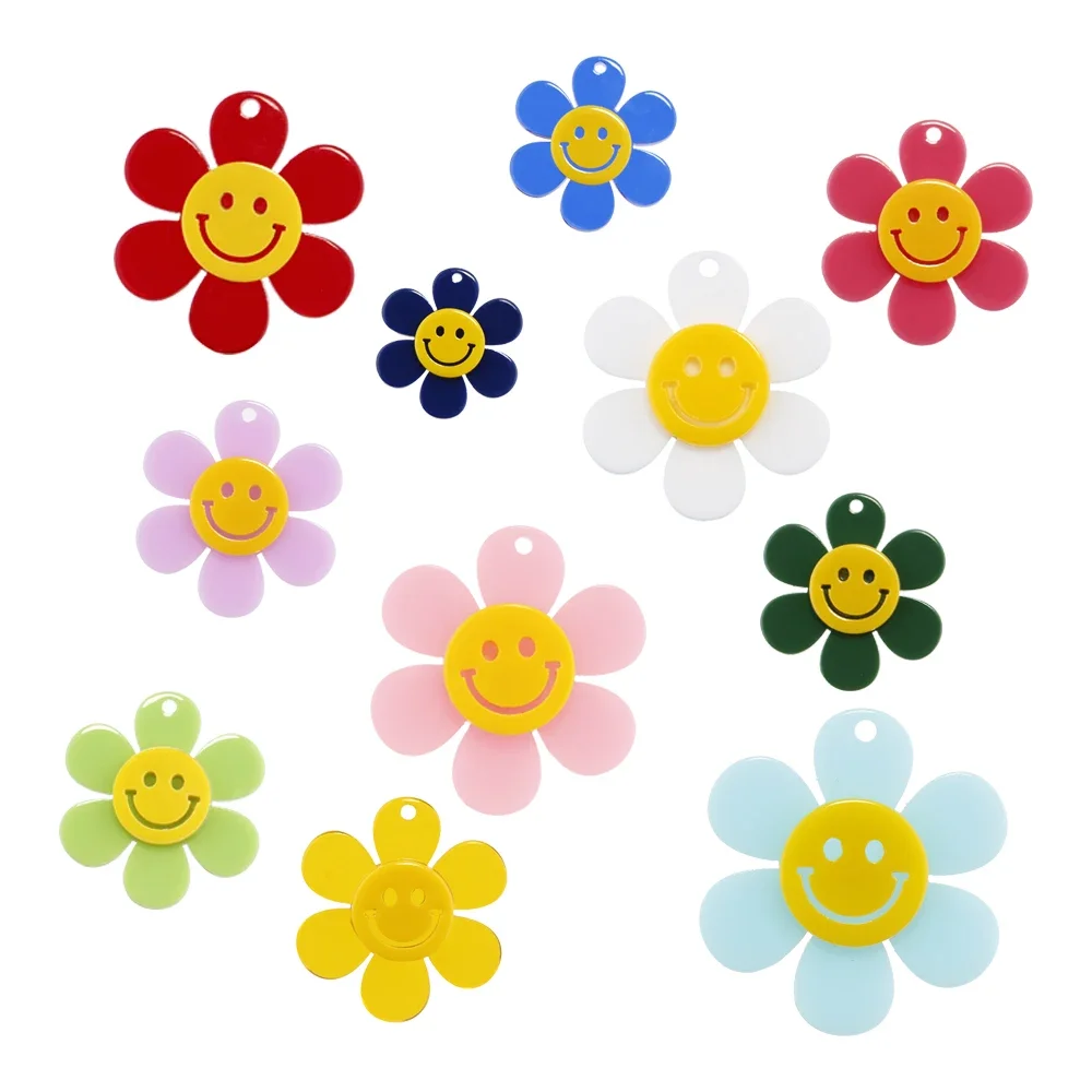 6 pezzi carino Kawaii viso sorridente fiori ciondoli acrilici ciondoli per collane orecchini creazione di gioielli risultati creativi fai da te