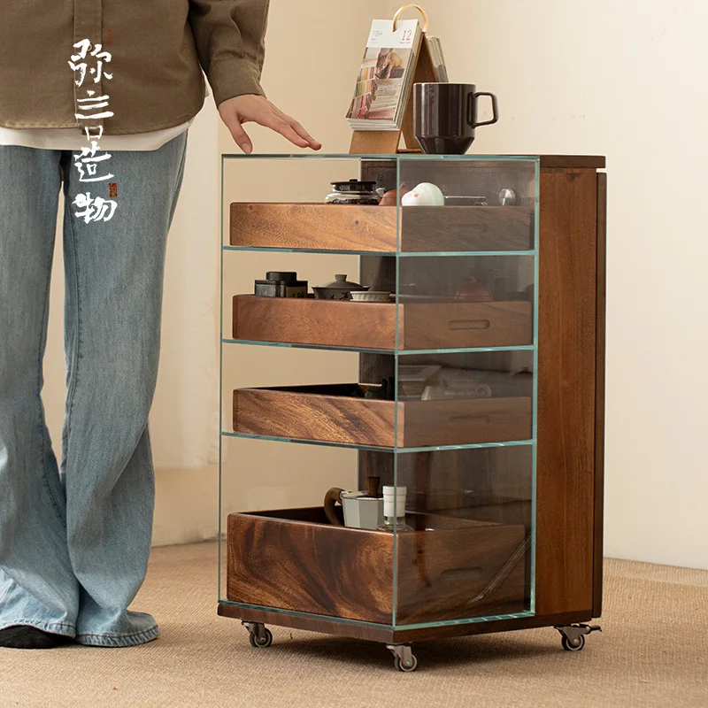 Removable walnut drawer locker glass rack household dental cabinet tea cart side cabinet