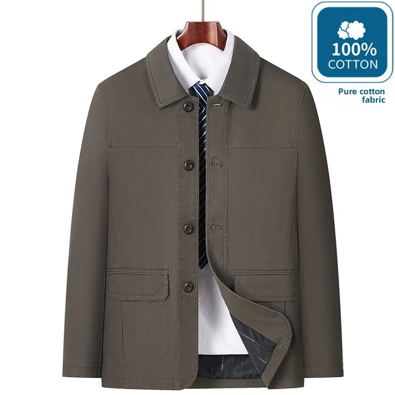 

New 2025 Men's Cotton Jaet Pure Cotton Spring Autumn Casual Sle Dad Coat Breathable Comfortable Long Sve Busin Gent...