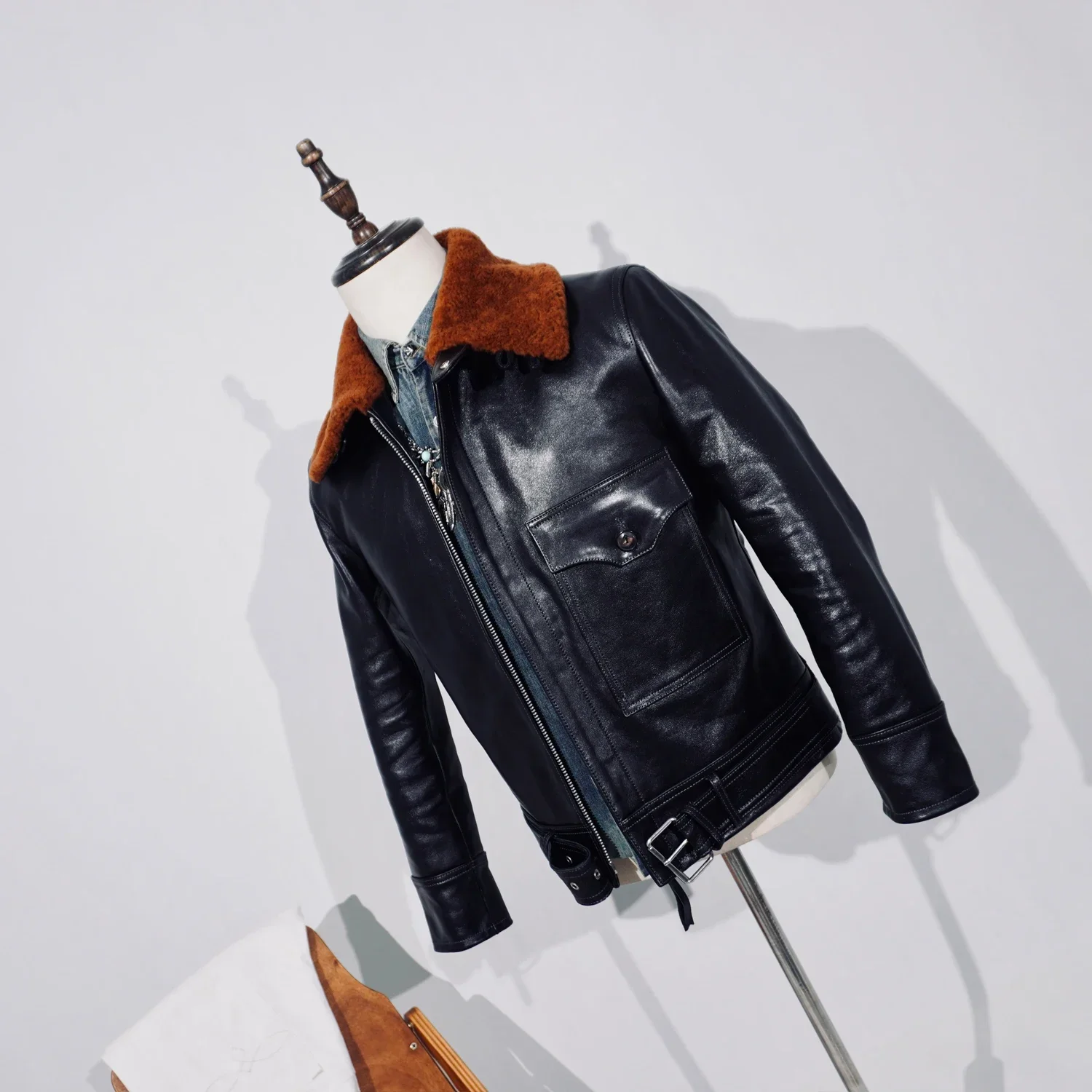 Tailor Brando Full-Grain Vegetable-Tanned Horsehide Classic B2 Bomber Jacket Men's Genuine Leather Jacket