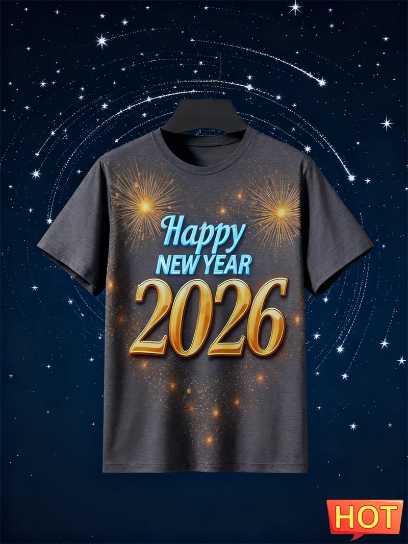 2026 السنة الجديدة الألعاب النارية الجرافيك تي شيرت موضة الرجال النساء قصيرة الأكمام ثلاثية الأبعاد مطبوعة تي شيرت فضفاض تنفس طاقم الرقبة تيز القمم #6