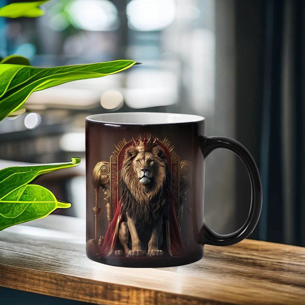 Dropshipping Coffee Mugs Creative Animals Lion Tiger Color Changing Milk Tea Cup Ceramic Magic Heat Sensitive Mug Dad Gifts