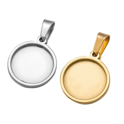 5pcs Stainless Steel Cabochon Setting Trays 10/15/20/30/35/40mm Dia Pendant Base Blank For Necklace DIY Jewelry Making Supplies