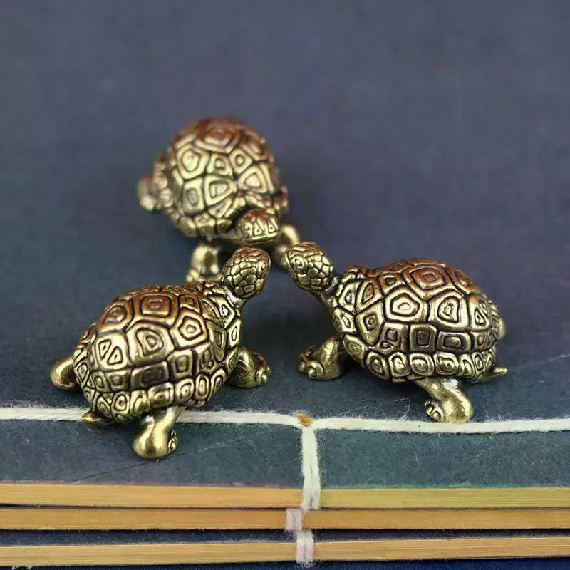 Pure Copper Turtle Statue Vintage Brass Tortoise Figurines Desktop Feng Shui Ornament Miniatures Antique Tea Pet Crafts Gifts