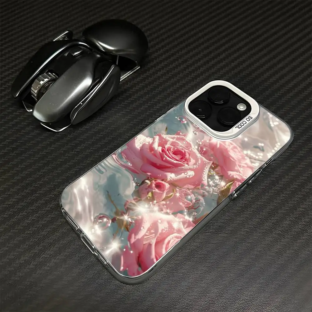 Pink Rose In Water Handyhülle für iPhone 16,15,14,13,12,11, Mini, Pro, MAX, weiß, matt, stoßfest