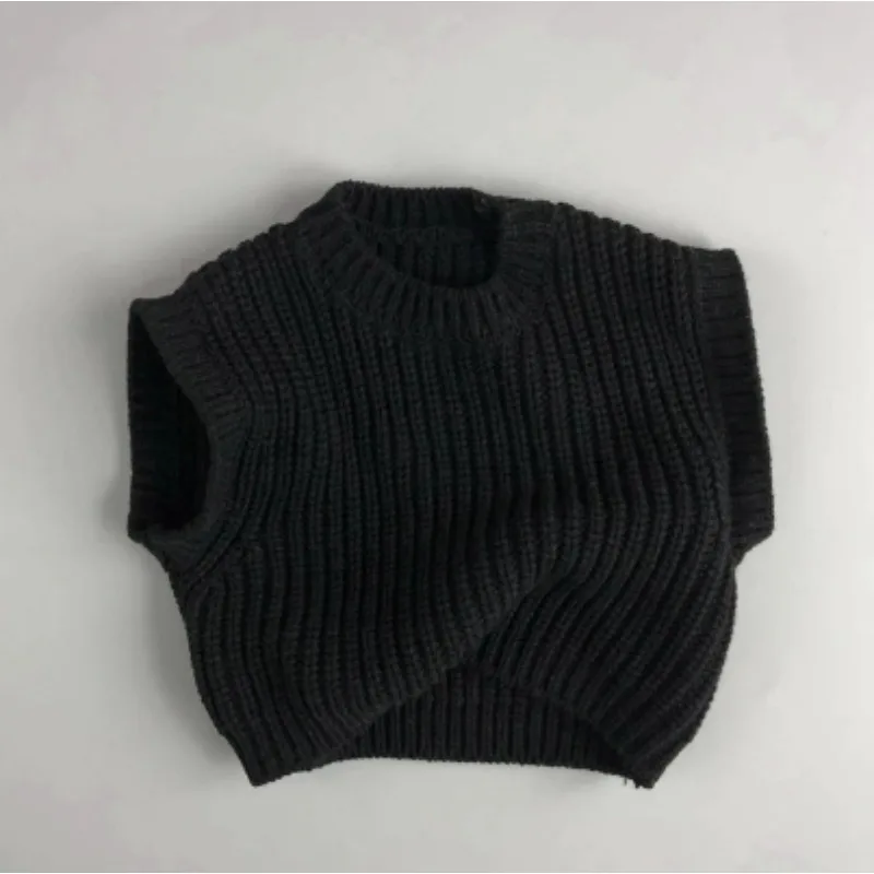 2025 Autumn Korean Girls Children Girl Foreign Lace Waffle Vest Fashion Casual Baby Solid Clothes