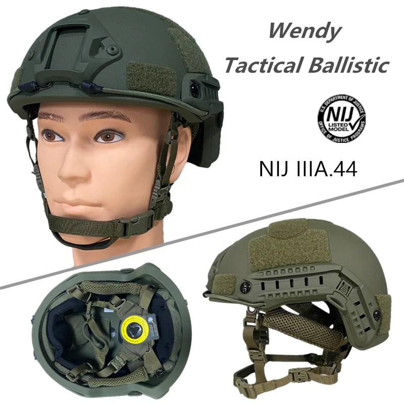 Kask balistyczny Fast Wendy PE NIJ IIIA o wysokim ścinaniu, hełm taktyczny XP Shear, tarcza z zielonym hełmem kuloodpornym