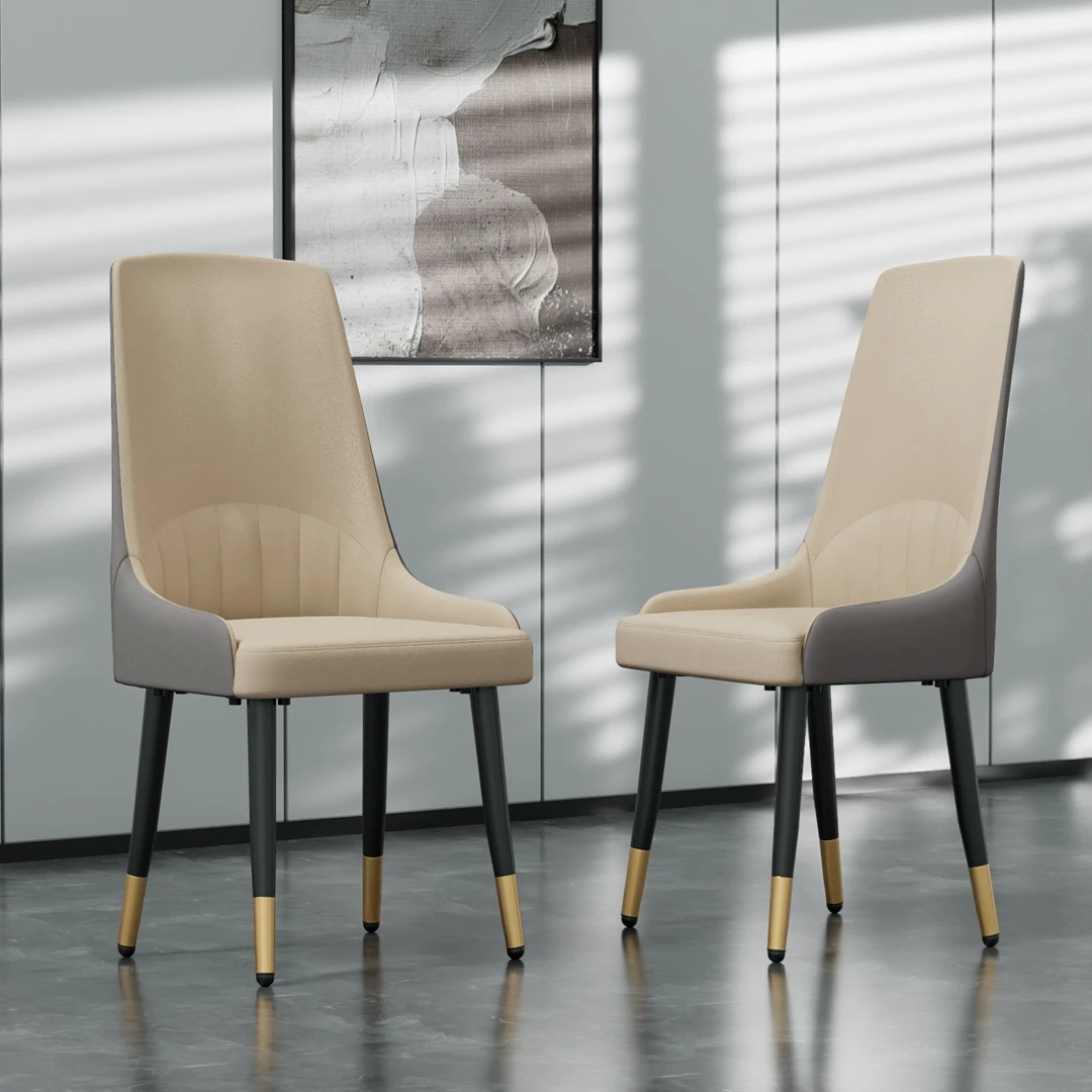2-Piece Microfiber-Silicone Leather Dining Chairs, Modern Metal Legs Accent Chair for Living/Dining/Kitchen