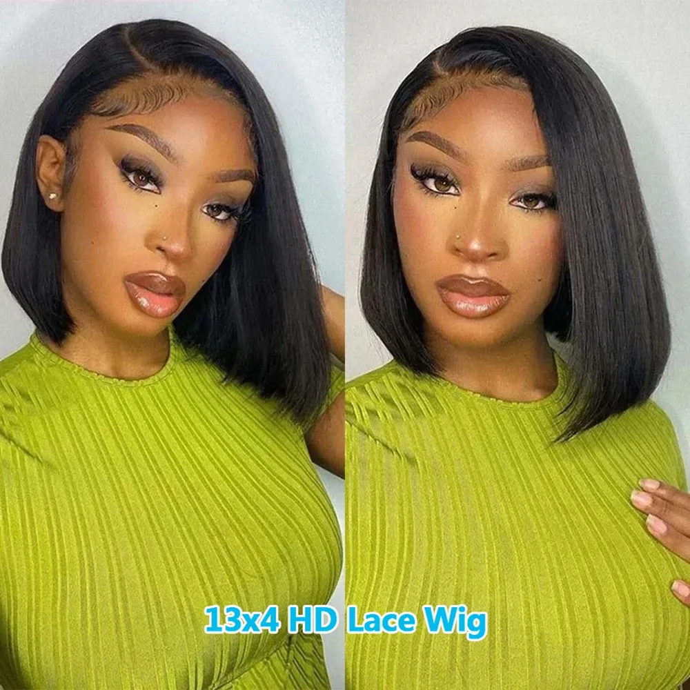 Wig Rambut Manusia Depan Renda HD 13X4 Bob Pendek Lurus Wig Rambut Manusia Depan Renda Warna Alami Wig Pra Pencabutan Remy Brasil untuk Wanita