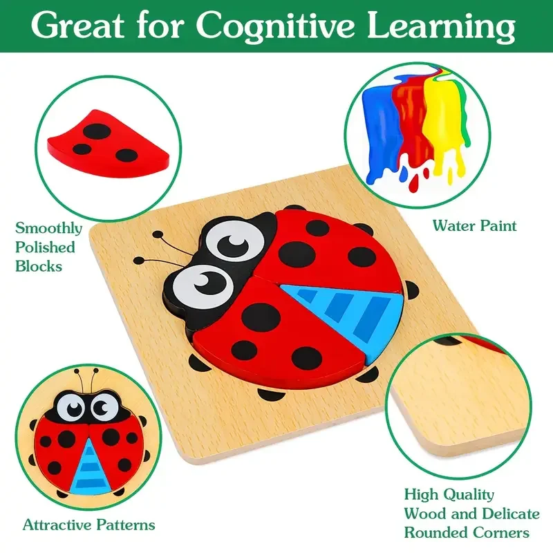 Wooden Puzzles Educational Cartoon Animals Early Learning Cognition Intelligence Puzzle Game For Children Toys