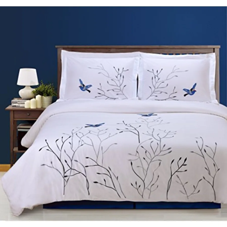 

100% Cotton Percale Embroidered 3-Piece Duvet Cover Set