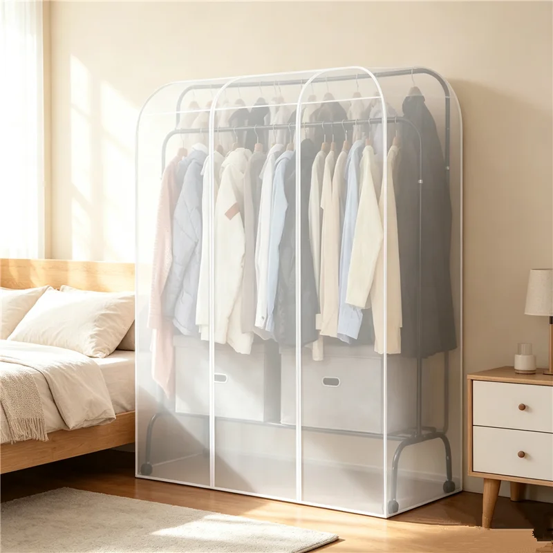 Translucent Home Clothes Dust Cover Simple Floor Standing Clothes Hanger Dust Cover Large Capacity Clothes Storage Protect Cover