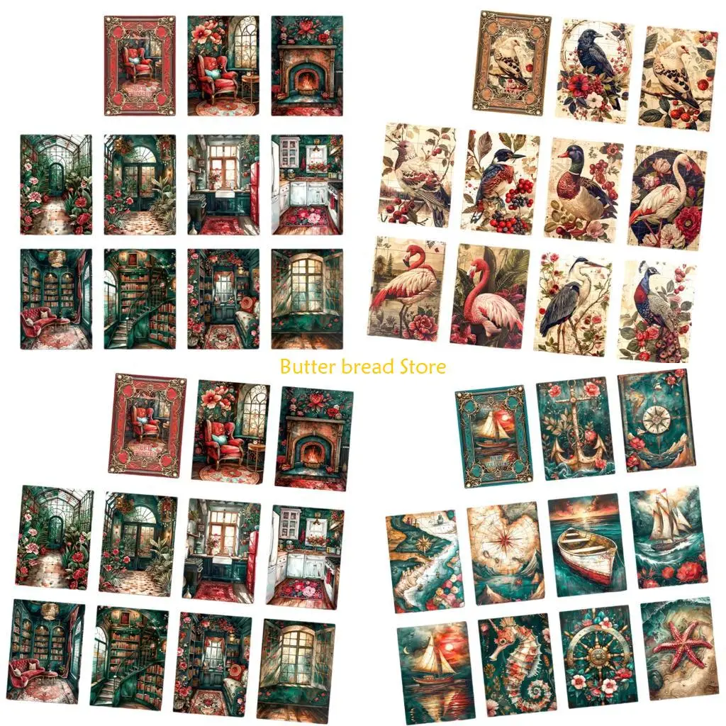 

W89C 30Pcs Antique Scrapbooking Paper 10x14cm Background Decoration Paper For Journal
