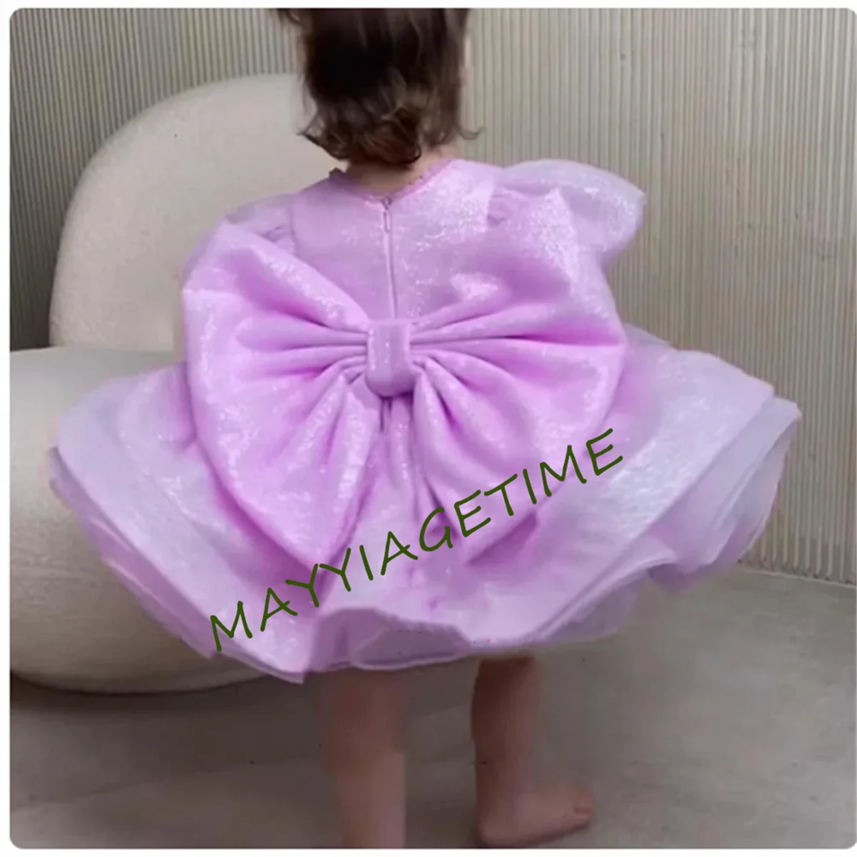 Puffy Short Sleeve Knee Length Glitter Flower Girl Dresses for Baby Birthday Wedding Party Gowns Tutu Communion