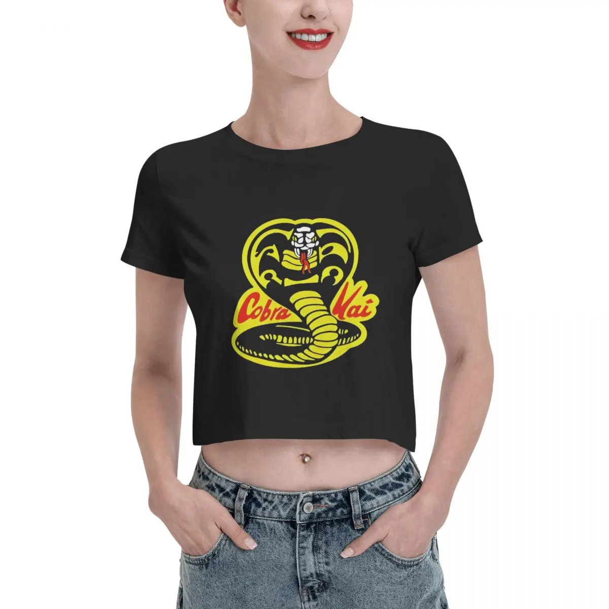 

Karate Kid Cobra Kai Vintage Tshirt Cartoon Graphic Tees Female Crop Top,Leak navel T-shirt