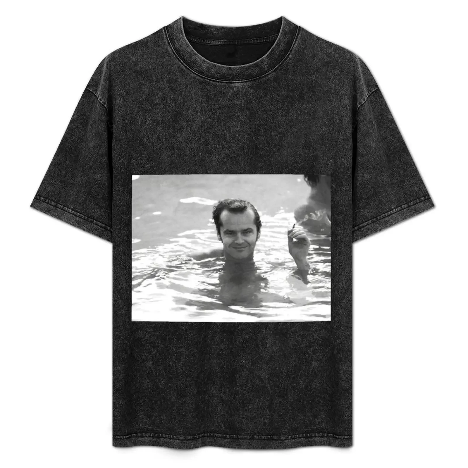 

Jack Nicholson, Smoking in Pool, Retro Black and White Photograph T-Shirt vintage anime shirt shirts graphic tee men clothing