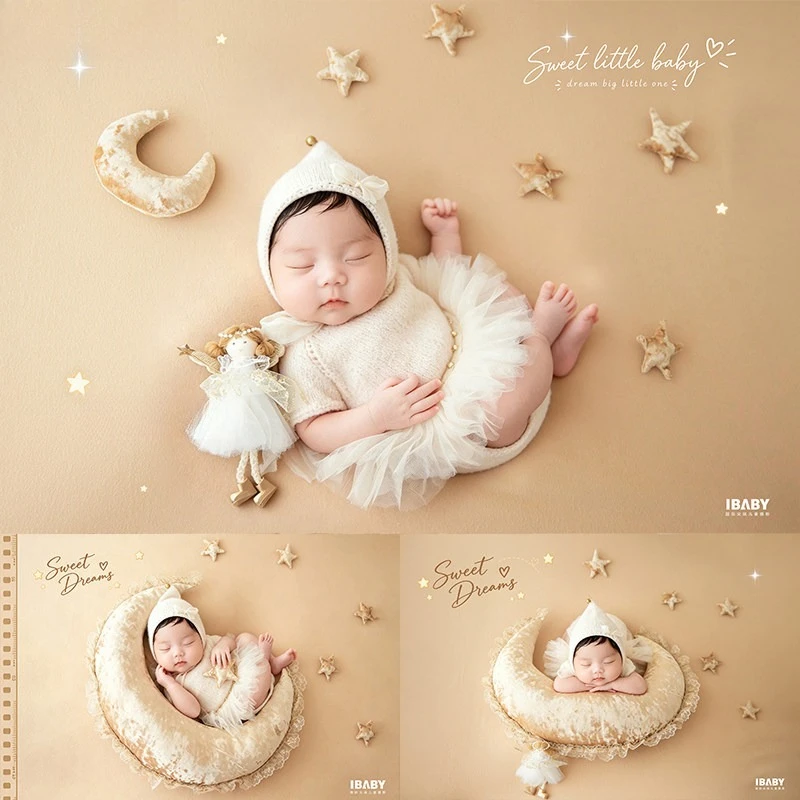Newborn Photography Props Moon Theme Backdrop Posing Moon with Stars Fairy Doll Decors Outfit Set for Baby Studio Photoshoot