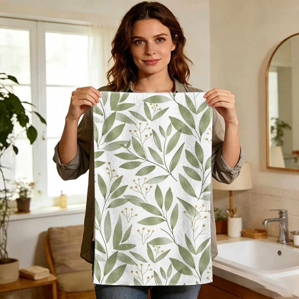 1pc/2pcs Green Leaf Print Kitchen Towel-Super absorbent, reusable polyester dishcloths perfect for home decor, cooking, baking a