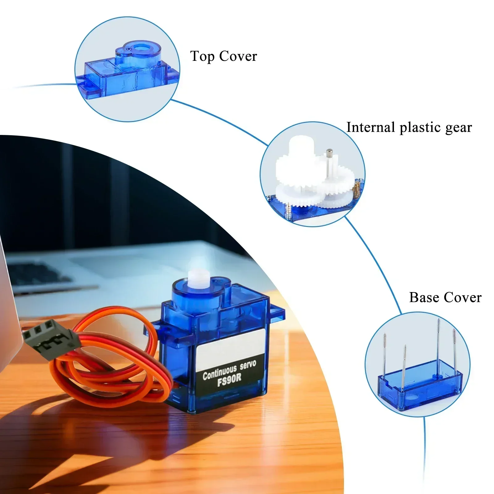 1 Uds. Servomotor Micro RC Feetech FS90R rueda de rotación continua de 360 grados 4,8-6V para Dron RC coche inteligente Robot de juguete de plástico DIY