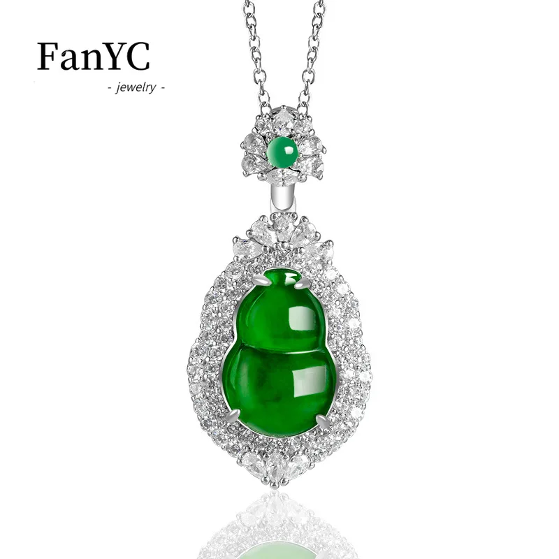 

Natural A-goods Jade Gourd Pendant S925 Silver Inlaid Hand-carved Fashion Luxury Ice Jade Necklace Men and Women Holiday Gift