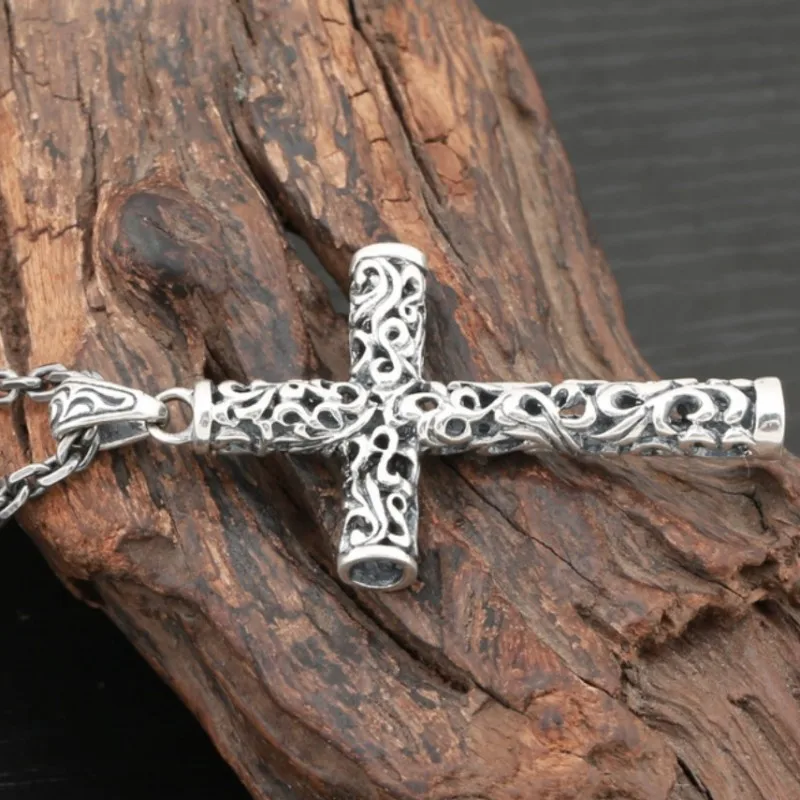 BOCAI S925 Sterling Silver Pendants for Men Women New Fashion Hollow Eternal Rattan Cross Argentum Amulet Jewelry Wholesale