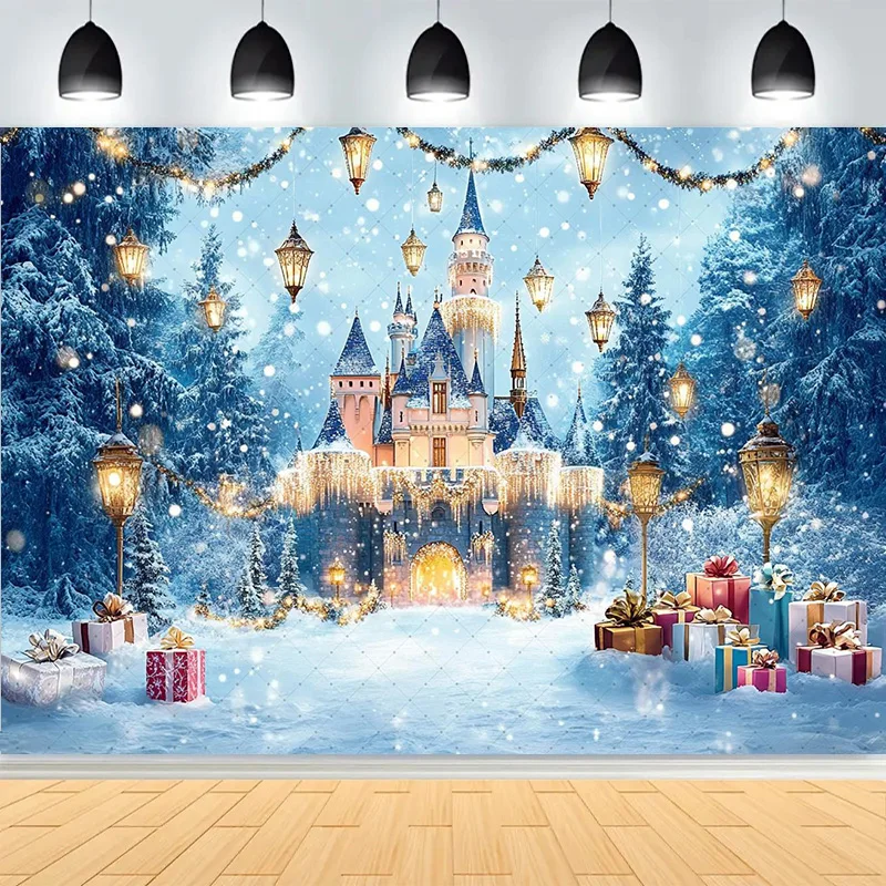 

Christmas Day New Year Photography Backdrops Fireplace Xmas Trees Gifts Snow Winter Holiday Party Deco Castle Background BT-01