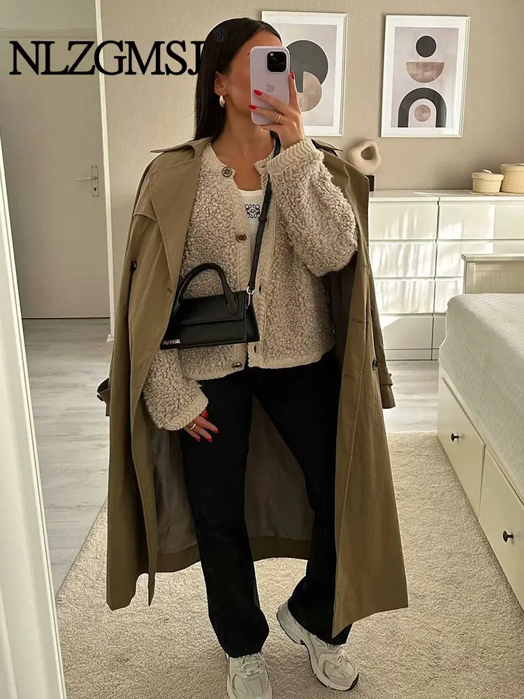 TRAF-suéter de punto de hilo de rizo para mujer, cárdigan, abrigos de una sola botonadura, Vintage, cuello redondo, Tops informales delgados, otoño