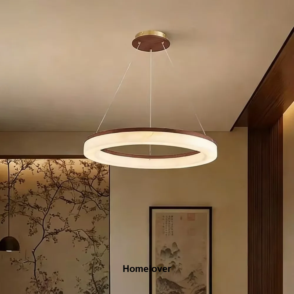 Round Faux Marble Chandelier Lights for Living Room Dining Room Resin Marble-effect Hanging Pendant Lamp Ring for High Ceiling