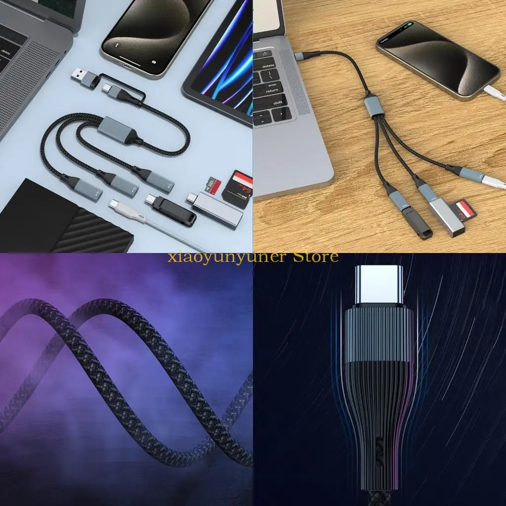 P9JB USB Splitter Cable,USB/Type C Male to 2/3 Female Extension Cord Connectors,USB Port Hub Data&Charging Power Split Adapter