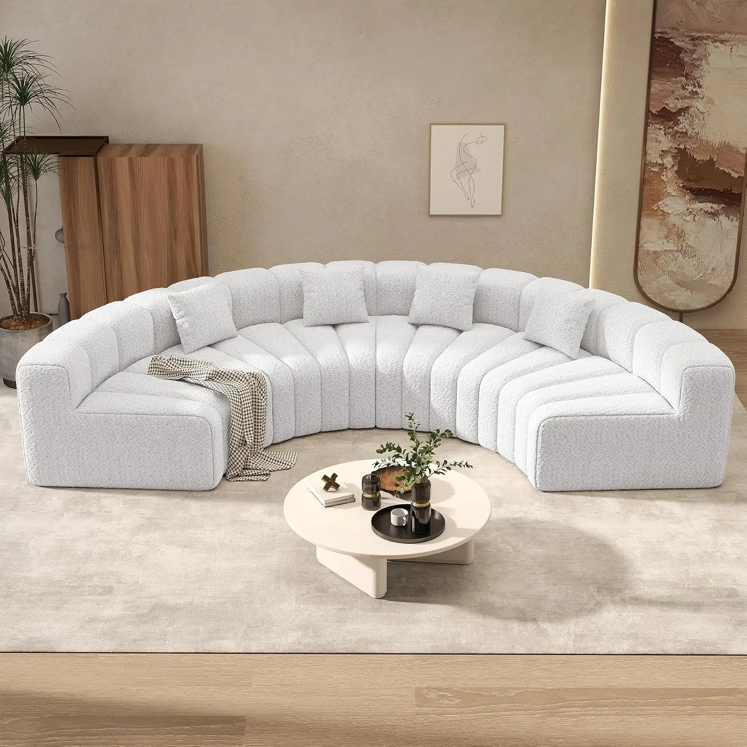 Oversized Curved Velvet Sofa, 4 Seater Modular Sectional for Living Room, No Assembly, White, Customized