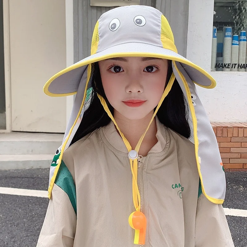 Boys Girls Sun Hat with Neck Flap Summer Outdoor Beach Caps Kids Cute Safari Hat Panama Hat 3-10 Years Old Daily Sun Protection