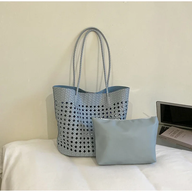 Rattan-Geflochtene Hohle Schultertasche mit Passender Geldbörse, Sommer-Shopper für Markt, Strand und Pendeln, Leichte Handtasche mit Offener Webung – Detail 23