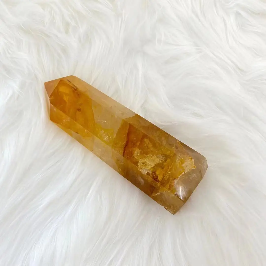 Natural Quartz Crystal Yellow Gum Flower, Quartz Energy, Obelisk, Reiki Healing