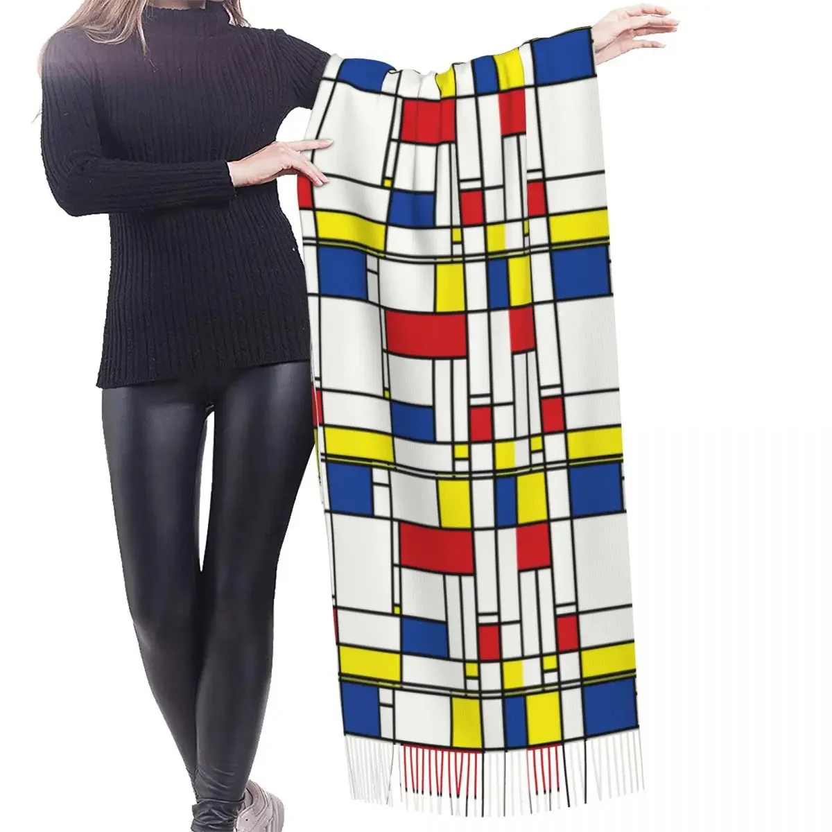 Piet Mondrian Minimalist De Stijl Modern Art Scarf Wrap for Women Long Winter Fall Warm Tassel Shawl Unisex Versatile Scarves