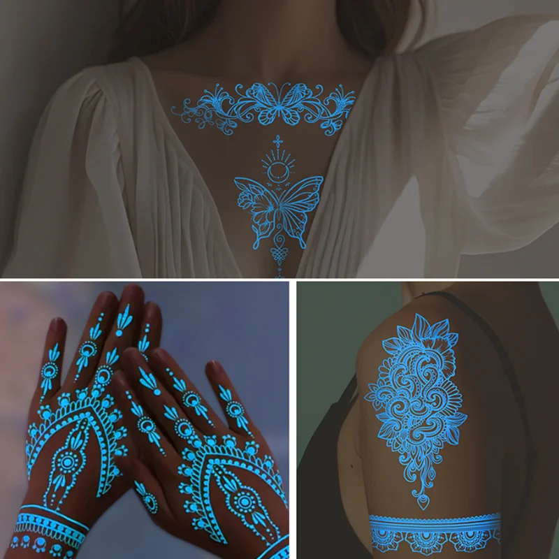 6 قطعة الوشم المؤقت ليلة ضوء الوشم ملصق الهندي الحناء الدانتيل الوشم الشارات وهمية الوشم الوشم المؤقت الوشم الفن #4