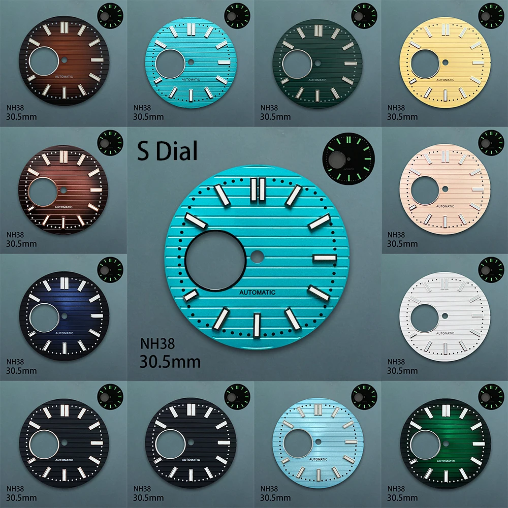 30.5mm Hollow-out S Dial Fit NH38/35/36 Movement Green Luminous Stripe Quality Dial For Na utilus Watch Modification Accessories