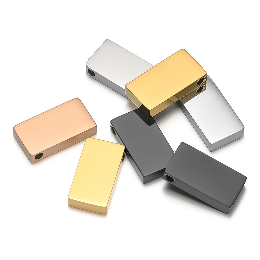 5 Stück Edelstahl-Flachblock-Charms mit Spiegelveredelung für DIY-Schmuckherstellung, Halskette, Anhänger, Armband, Perlen, Ohrringe, Zubehör
