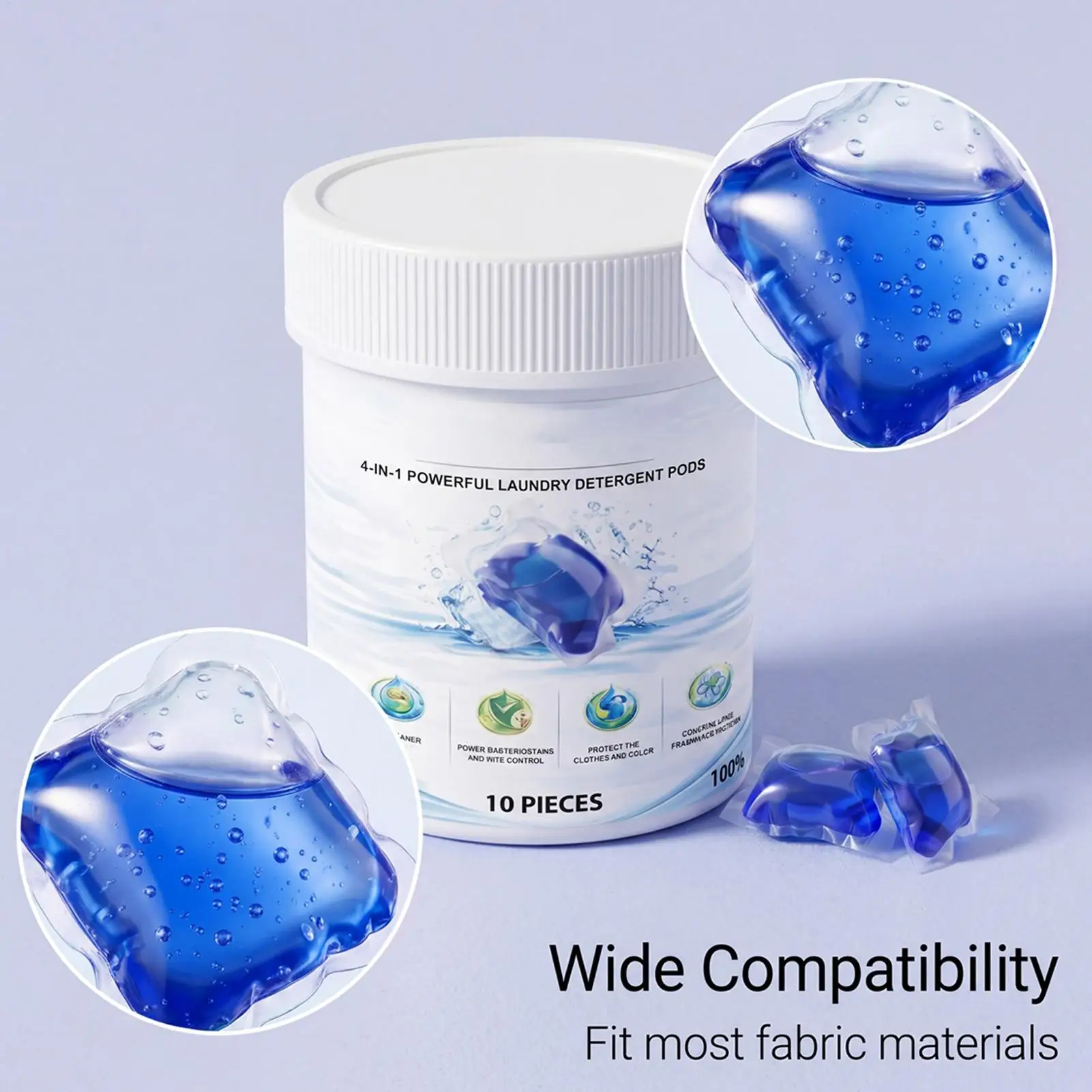 Clothes Detergent Pods 10 Count Stain Remover Pacs Washing Machine 4 in 1 Laundry Capsule for Home Travel Dorm Bathroom