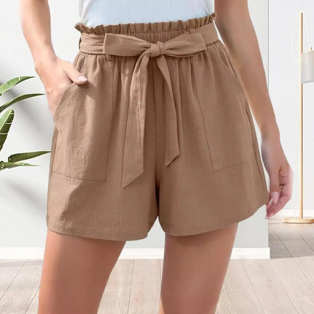 Lace-up Waist Women Shorts Elegant Women's High Waist A-line Pleated Mini Shorts with Shirring Bow Decor Side Pockets for Club