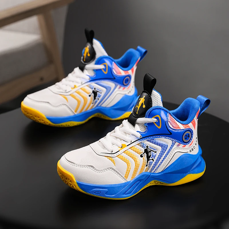 

Brand Boy Basketball Shoes Comfort Leather Kids Trainers Outdoor Platform Training Shoes Children High Top Basketball Sneakers