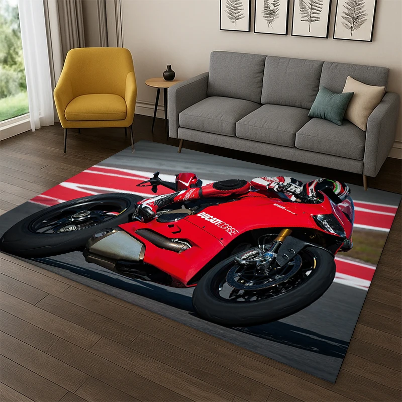 classic D-Ducati Racing Car Moto Carpet Rug for Bedroom Living Room Sofa Playroom Doormat Home Decor,Kid Area Rug Non-slip