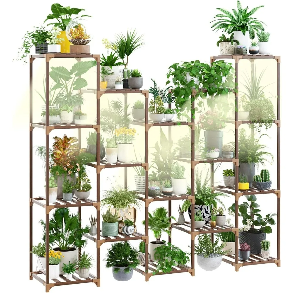 

Wood Plant Stand With Grow Lights Indoor Plants Outdoor Corner Plant Shelf Flower Stands for Living Room Balcony Garden