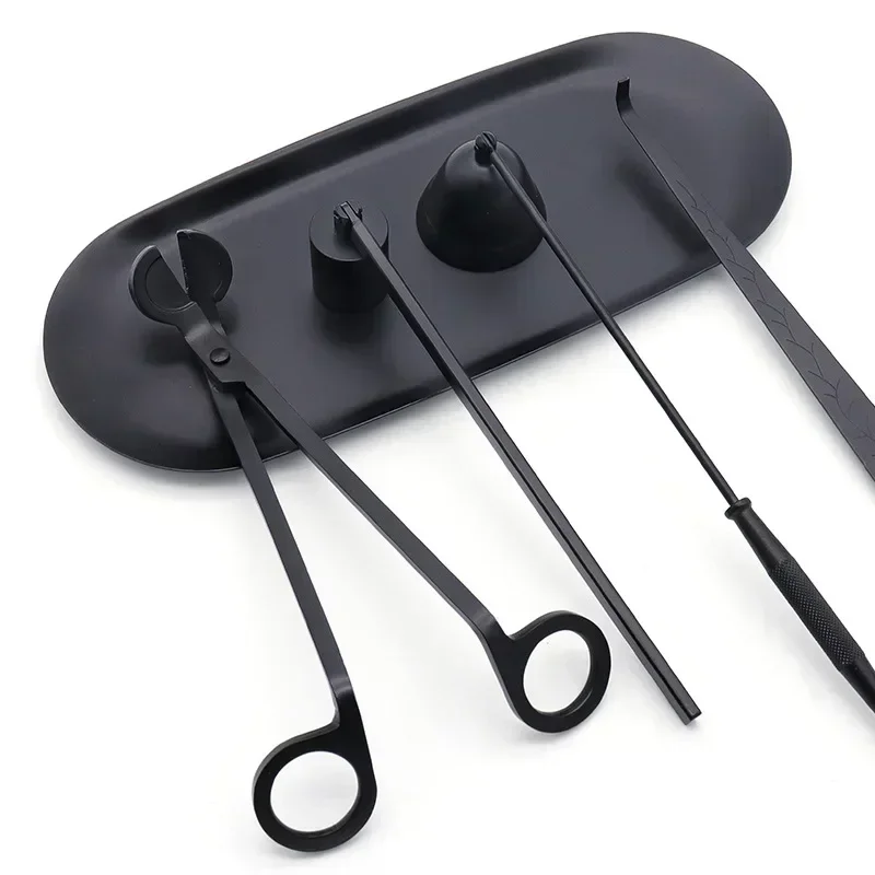 2026 New Model 3Styles Black Candle Accessory Set, Wick Trimmer, Candle Extinguisher, Tray & Hook Tools for Scented Candle Care