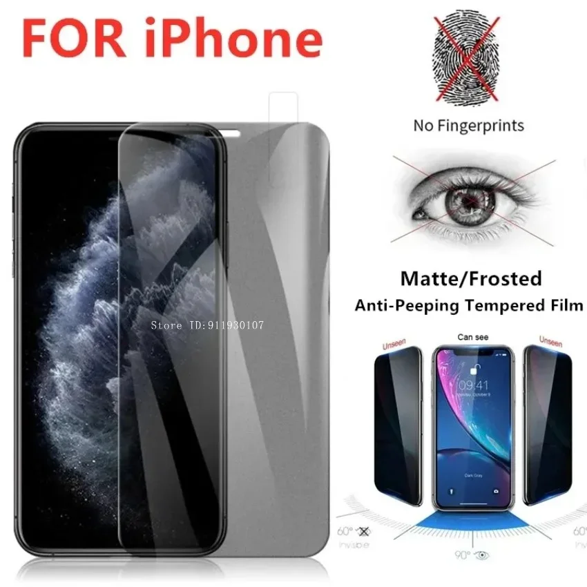 1/2Pcs Matte Privacy Anti-Peep Tempered Glass For iPhone 16 15 13 12 11 14 Pro Max 14 15 16 Plus Glass Frosted Screen Protectors