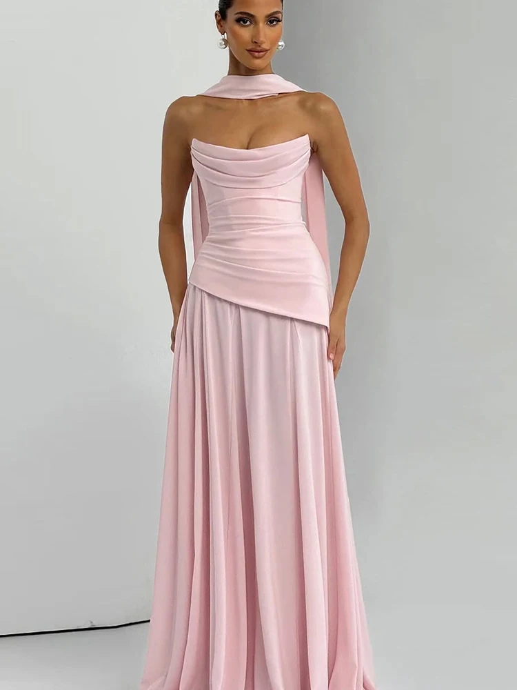 Kliou Elegantes Gerafftes Abendkleid mit Schal für Damen – Sexy Wickelkleid mit Rückenausschnitt, formend für eine schlankere Silhouette, für Mitternachts-Ballpartys, langes Bodycon-Kleid